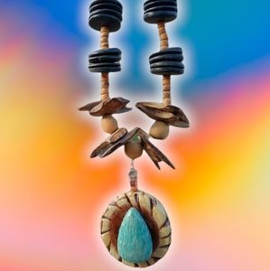 Amazonite Boho Wood Necklace